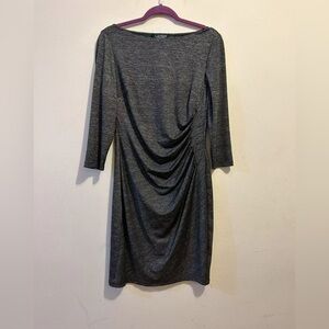 LAUREN RALPH LAUREN Sz 4Stretch Pleated Side Heather Grey Dress Folded MIDI